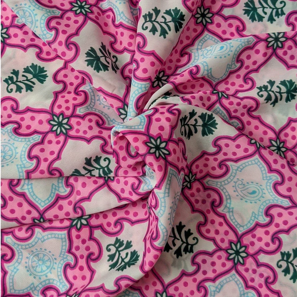 Vintage‎ 60's Psychedelic Fabric, Funky Pink Blue Green Demask, 40